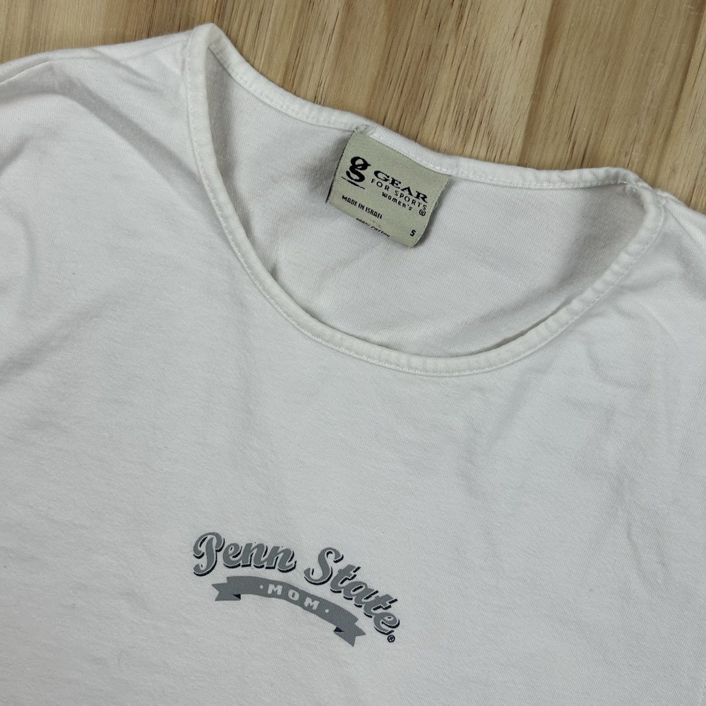 Vintage Y2K Penn State Mom Womens S White Fitted Short Sleeve Graphic T-Shirt